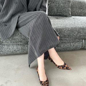 New Leopard Print Kitten Heel Shoes for Women Sexy Comfortable Pointed Toe Shallow Mouth Low Heel Small Size