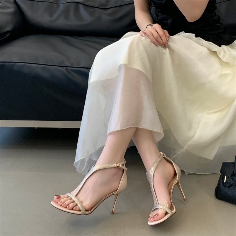 2026 Summer New Sexy One-Strap Rhinestone Open-Toe Thin Heel Sandals for Women - Image 2