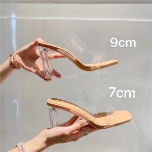 2026 Summer New Style Ins Popular One-Strap Open-Toe Slippers Transparent Chunky High Heel Sandals for Women