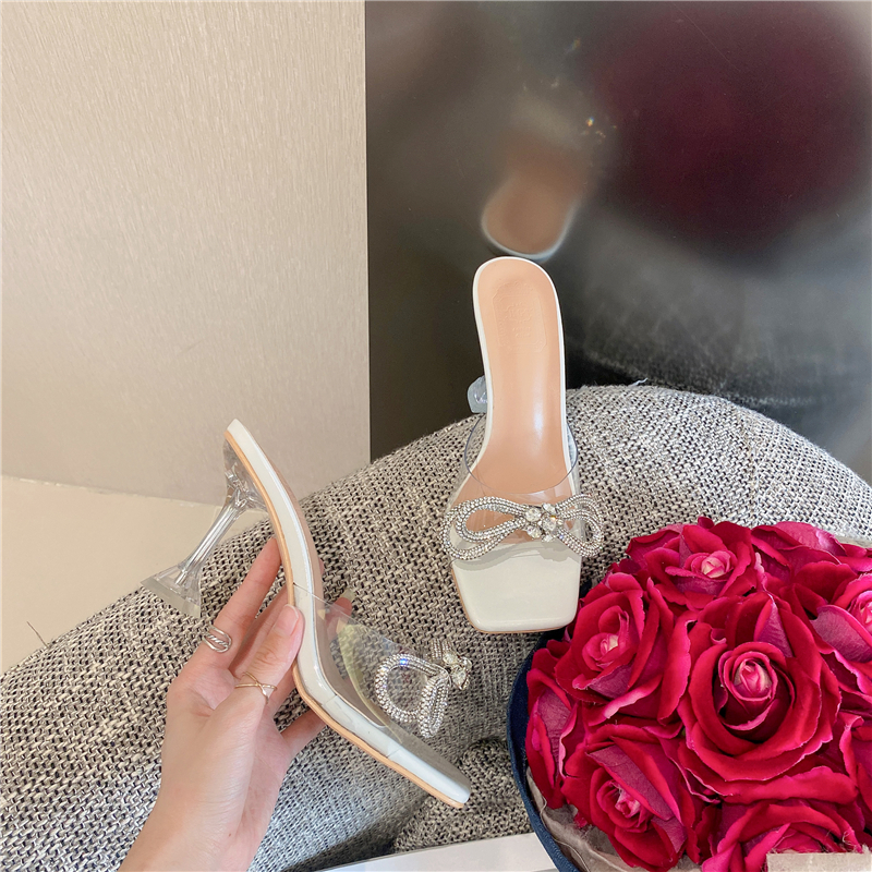2026 Transparent High Heel Women's Shoes Thin Heel Summer New Bowknot Sexy Crystal Heel Rhinestone Sandals - Image 4