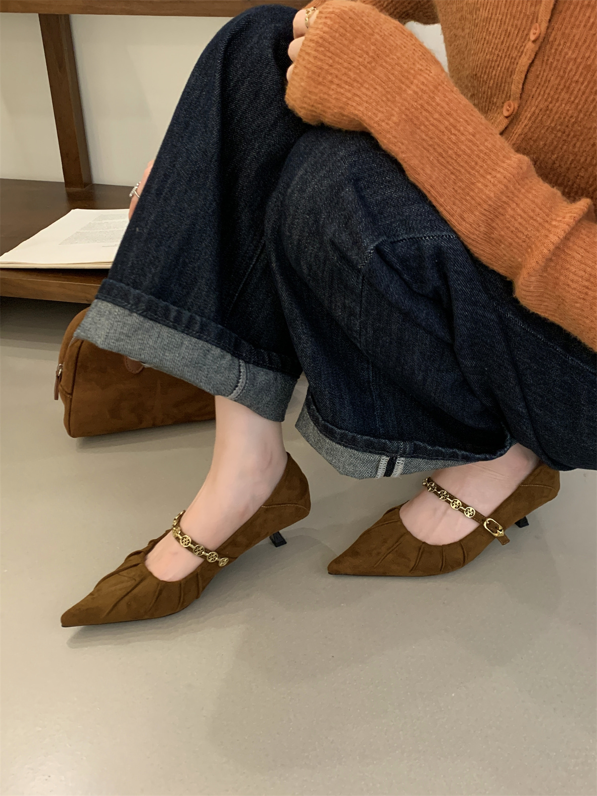 Chain Pointed Toe Shallow Mouth Women's High Heels Slip On Wine Glass Heel Work Shoes Fashion - Image 3