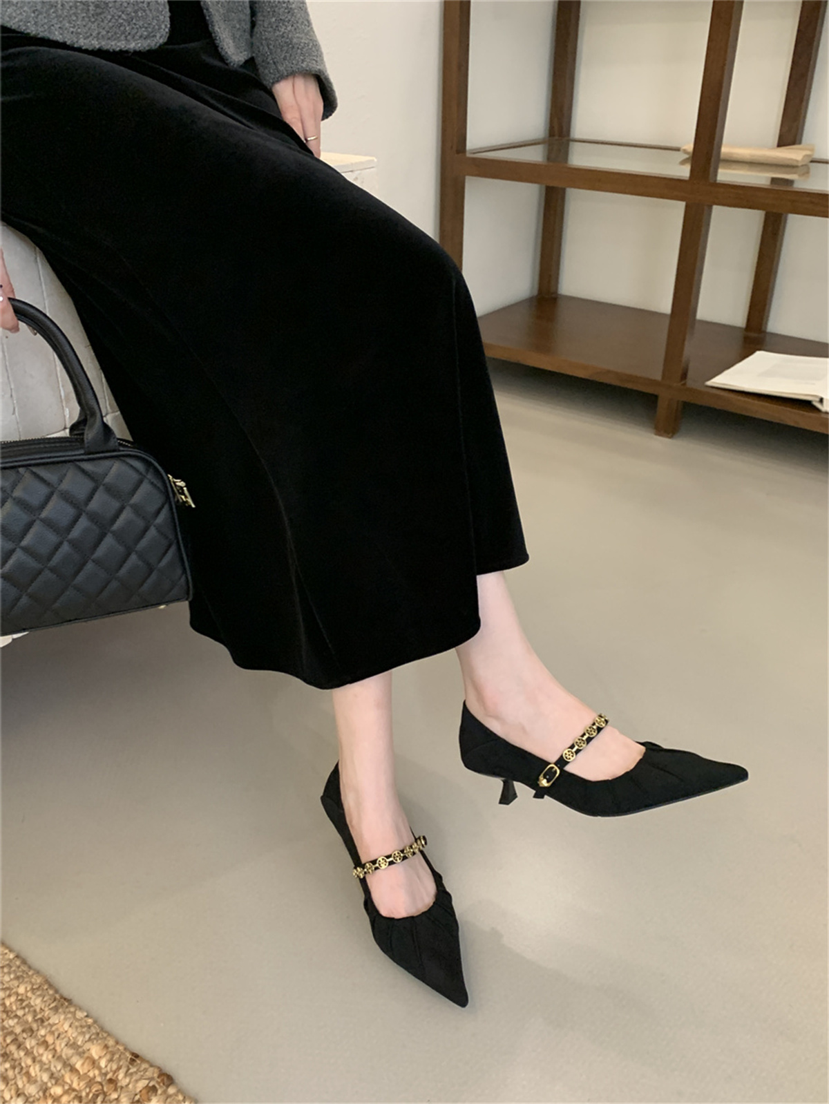 Chain Pointed Toe Shallow Mouth Women's High Heels Slip On Wine Glass Heel Work Shoes Fashion - Image 4