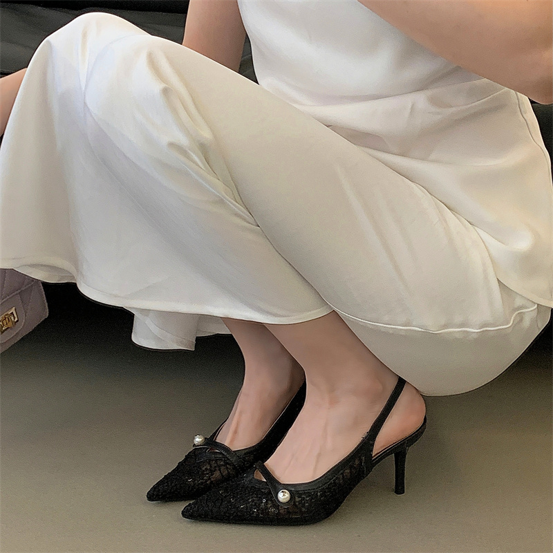 Elegant French Lace High Heel Sandals for Women 2026 Autumn New Pointed Toe Open Back Sexy Ankle Strap - Image 2