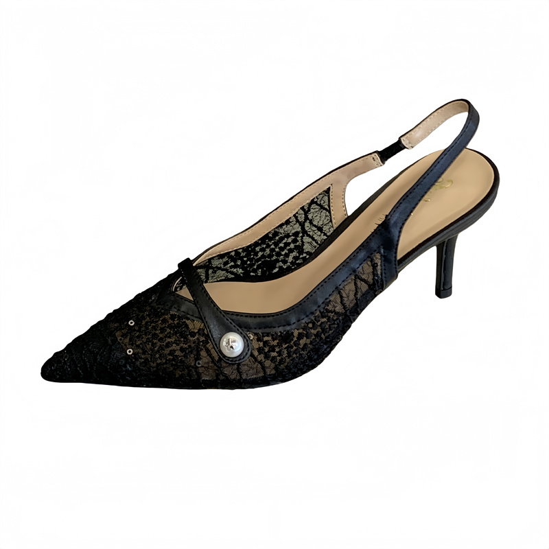 Elegant French Lace High Heel Sandals for Women 2026 Autumn New Pointed Toe Open Back Sexy Ankle Strap - Image 5