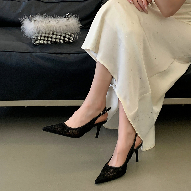Fortune One Foot Mesh High Heel Sandals 2026 Autumn New Lace Pointed Toe Sexy Closed Toe One-Strap High Heels - Image 2