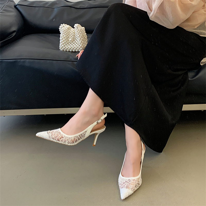 Fortune One Foot Mesh High Heel Sandals 2026 Autumn New Lace Pointed Toe Sexy Closed Toe One-Strap High Heels - Image 3