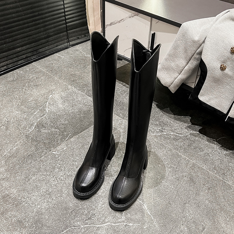 Women's High Heel Thick Sole V-Mouth Riding Boots, Chunky Heel High Top Stretch Slim Boots for Petite Women - Style 05b239 - Image 4