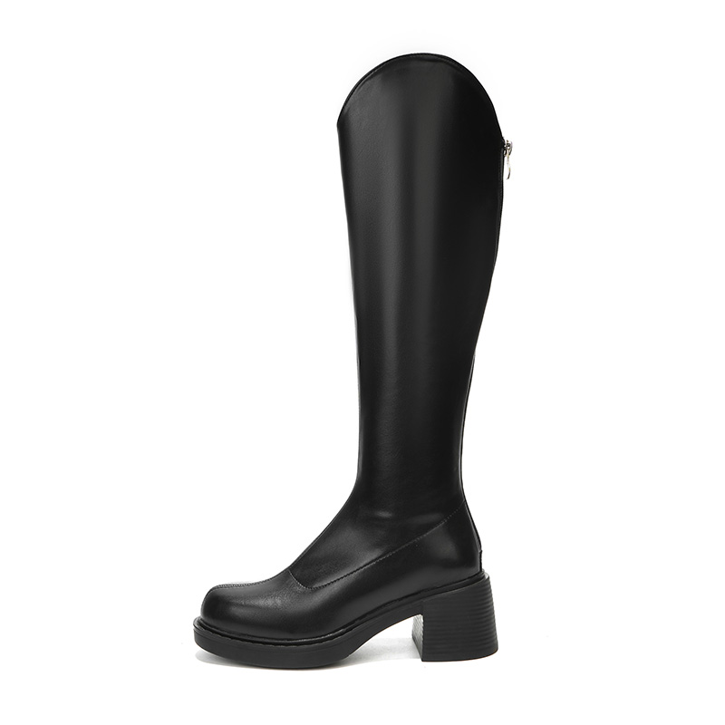 Women's High Heel Thick Sole V-Mouth Riding Boots, Chunky Heel High Top Stretch Slim Boots for Petite Women - Style 05b239 - Image 5